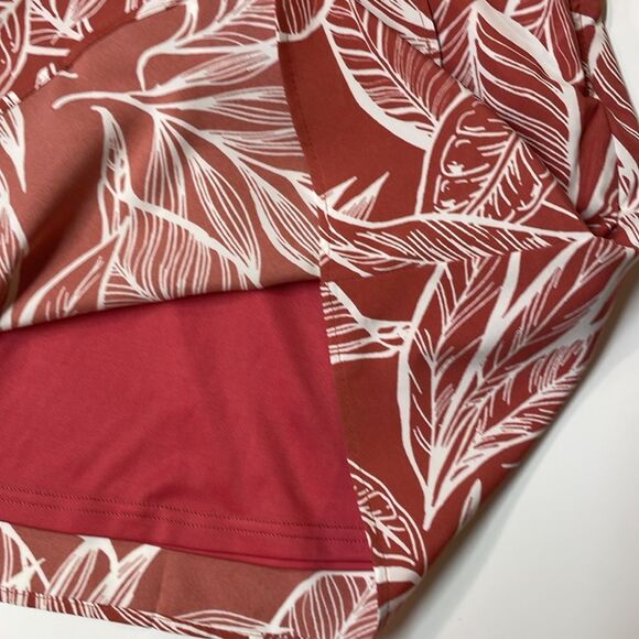 Favlux Women’s Rust Red White Tropical Leaf Print Tie Front Mini Dress Sz S - Picture 7 of 8
